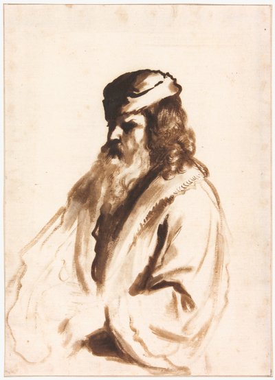 Figure barbue portant un turban et un manteau de fourrure, mi-longueur, tourné vers la droite - Gerbrand van den Eeckhout