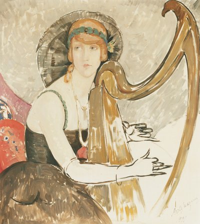 Une dame jouant de la harpe - Gerda Marie Frederike Wegener