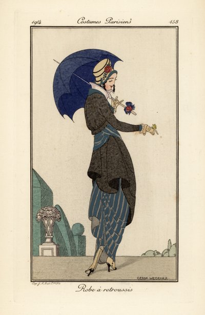 Femme en robe froncée et manteau avec chapeau et parasol - Gerda Marie Frederike Wegener