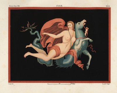Une Néréide (nymphe de la mer) en manteau et bracelets chevauchant un monstre marin ou hippocampe, moitié cheval et moitié poisson. Museo Naz. XXII, Stabiae. Dessiné et chromolithographié par Victor Steeger de Emile Presuhn (1844-1878) Les Plus Belles Pein - Geremia Discanno
