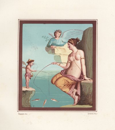 Fresque de Vénus et Cupidon pêchant à la ligne depuis la mer - Geremia Discanno