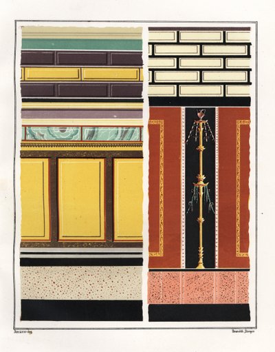 Peintures murales des pièces de la Maison des Épigrammes. V, Ins. 1, No. 18. À gauche, une fresque d