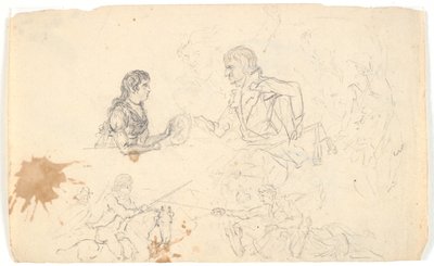 Prince héritier Frederik avec le prince héritier (Chr. VIII) et croquis de cavaliers et de figures - Gerhard Ludvig Lahde
