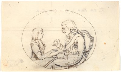 Prince héritier Frederik avec le prince héritier (Chr. VIII) montrant un portrait de la princesse héritière décédée Sofie Frederikke - Gerhard Ludvig Lahde