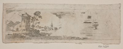 Épreuve de paysage avec château et église - Gerhard Ludvig Lahde