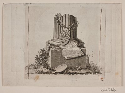 Vignette avec colonne brisée et les armes des trois royaumes nordiques - Gerhard Ludvig Lahde