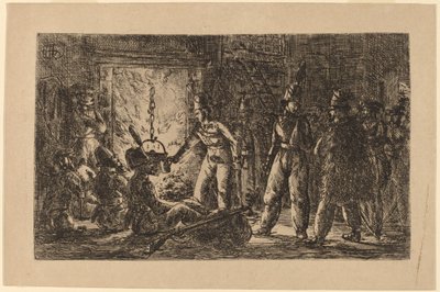 Les cosaques devant la cheminée de la ferme en Hollande [recto] - Gerhardus Emaus de Micault