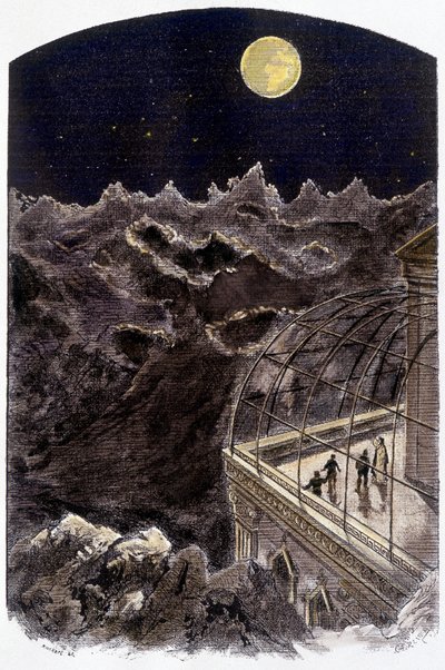 Personnes sur la Lune observant la Terre - ill. de Gerlier, dans Un monde inconnu : 2 ans sur la lune par Pierre de Sélènes, éd. Flammarion - Gerlier Gerlier
