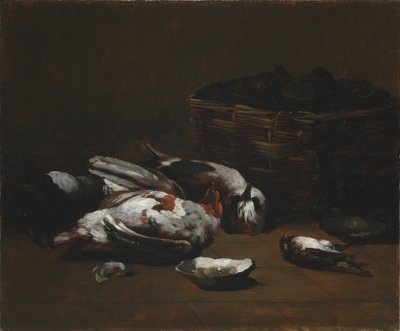 Nature morte avec des oiseaux morts et un panier d