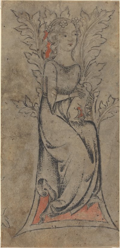 Fille assise avec un chien - German 14th Century