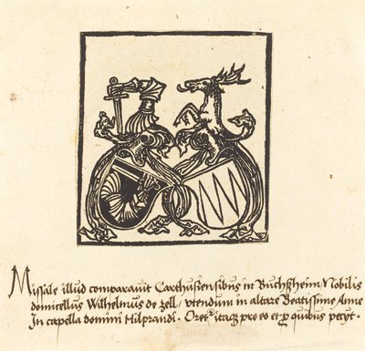 Ex-libris de Wilhelm von Zell - German 15th Century