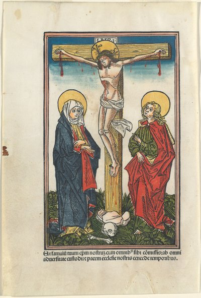 Christ en croix avec la Vierge et Saint Jean - German 15th Century