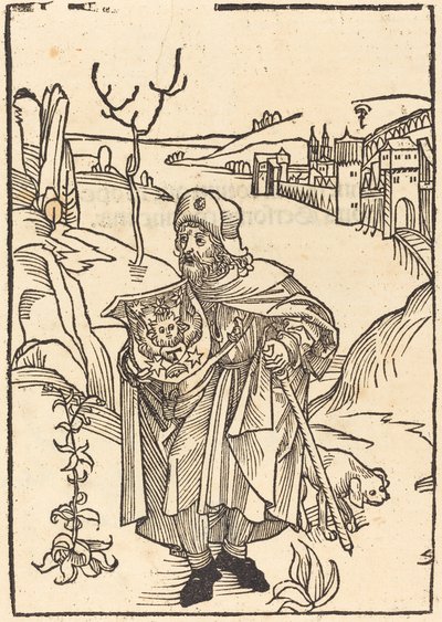 Gerson en pèlerin avec ville en arrière-plan - German 15th Century