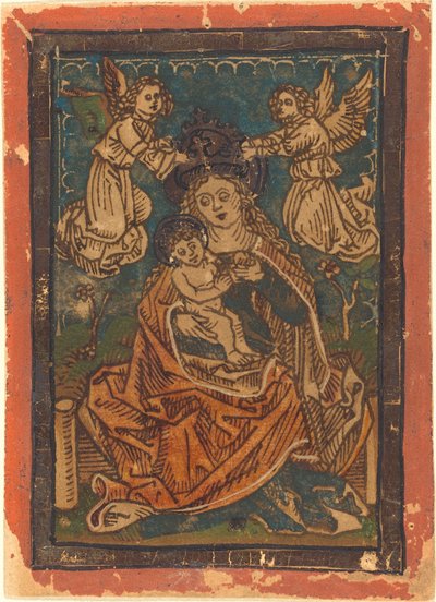 Madone et Enfant Assis sur une Banque Herbeuse avec des Anges - German 15th Century