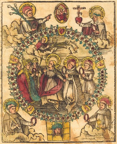 Madone dans un Rosaire avec des Saints - German 15th Century