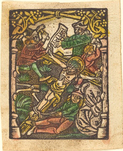 Le Christ cloué sur la croix - German 15th Century or Master of the Meshed Background