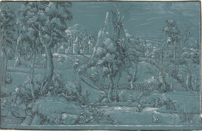 Paysage avec des hommes pêchant - German 16th Century