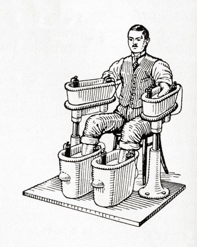 Bain galvanique du 19e siècle ou bain à quatre cellules de Schnee, tiré du Meyers Lexicon, pub. 1927 (imprimé) - German School