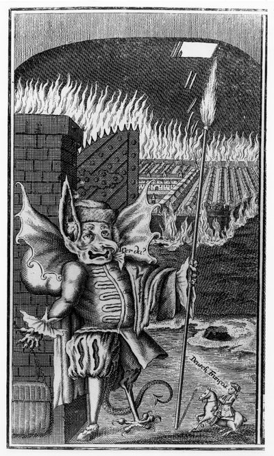 Un Diable gardant une ville en flammes, c. 1755 - German School