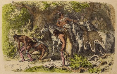 Un groupe de guerre amérindien traquant leurs ennemis - German School