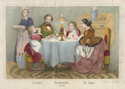 Une famille à son repas du soir, feuille illustrée publiée par Haider & Cronberger, Stuttgart, 1860 - German School