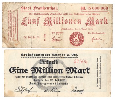 Billets de cinq millions et un million de marks, 1923 - German School