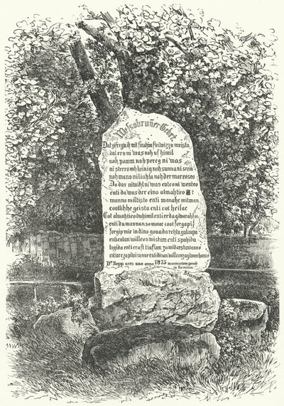 Une tablette de pierre montrant La Prière de Wessobrunn - German School