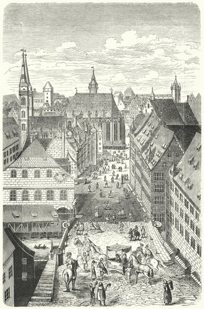 Une rue de Nuremberg au 15ème siècle - German School