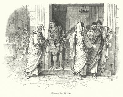 Une foule de clients devant une entreprise dans la Rome antique - German School