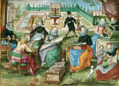 Dames assises à leur broderie, de 
