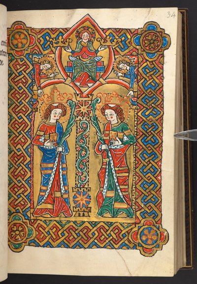 Le Christ et les anges couronnent deux saints monastiques - German School
