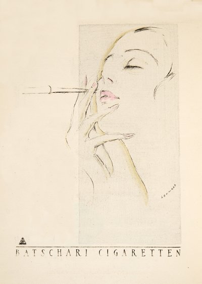 Publicité pour "Batschari Cigaretten", tirée de Styl, publié en 1922 (impression sur pochoir) - German School