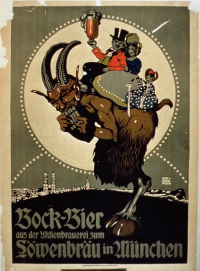 Publicité pour la bière Bock de la brasserie Lowenbrau, Munich - German School