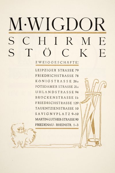 Publicité pour M. Wigdor, magasins de parapluies, de Styl, pub.1922 - German School