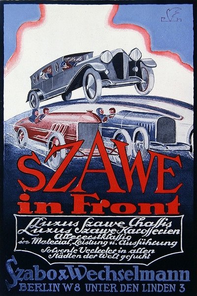 Publicité pour les voitures Szawe, 1921 - German School