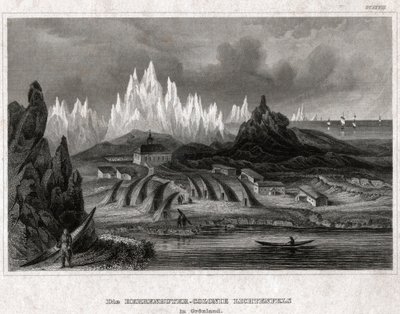 Akunnat, Groenland (gravure, vers 1850) - German School