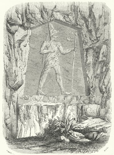 Relief égyptien ancien censé représenter le pharaon Sésostris ou Ramsès II - German School