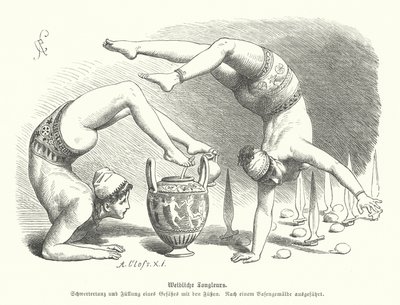 Acrobates féminines de la Grèce antique (gravure) - German School