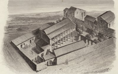 Maisons grecques antiques à Moudleja, Syrie. Illustration pour Bilder-Atlas (gravure) - German School