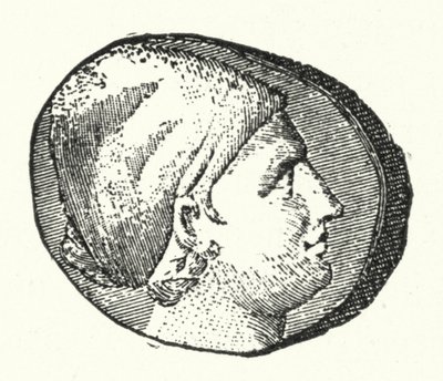 Ancienne pièce de monnaie montrant la tête de la poétesse grecque ancienne Sappho (gravure) - German School