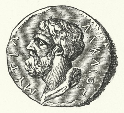 Ancienne pièce montrant la tête du poète grec Alcaeus de Mytilène - German School