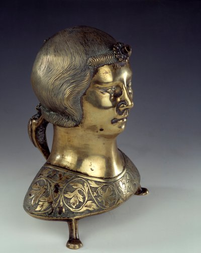 Aquamanile en bronze doré en forme de buste de jeune homme - German School