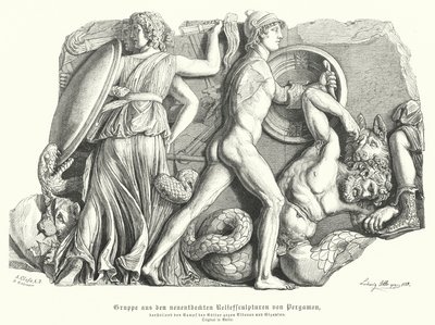 Bataille entre les dieux et les Titans et géants, relief grec antique de Pergame - German School