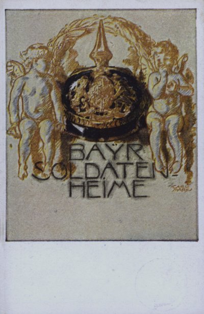 Casque de soldat bavarois (lithographie couleur) - German School