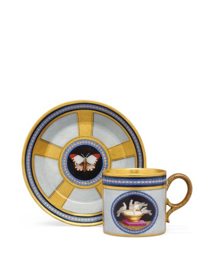 Tasse à café et soucoupe en faux pietra dura et micromosaïque de Berlin, vers 1810-15 - German School