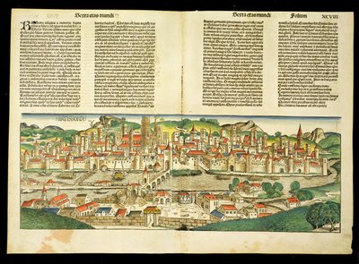 Vue aérienne de Ratisbonne, de la Chronique de Nuremberg par Hartmann Schedel (1440-1514) 1493 - German School
