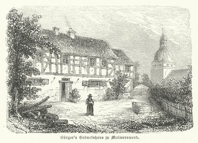 Lieu de naissance du poète allemand Gottfried August Bürger, Molmerswende (gravure) - German School