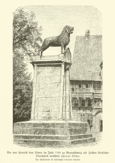 Lion de bronze érigé par Henri le Lion à Brunswick en 1166 - German School