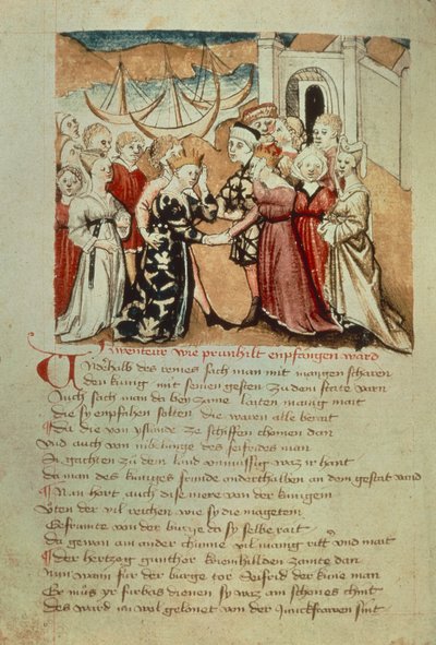 Brunhild entre à Worms; Kriemhild salue Brunhild et Gunther, du 