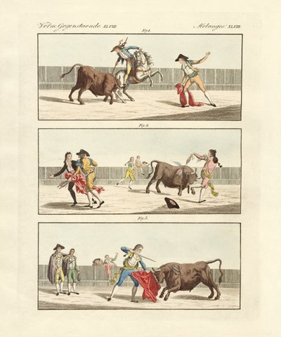 Corridas espagnoles (gravure en couleur) - German School